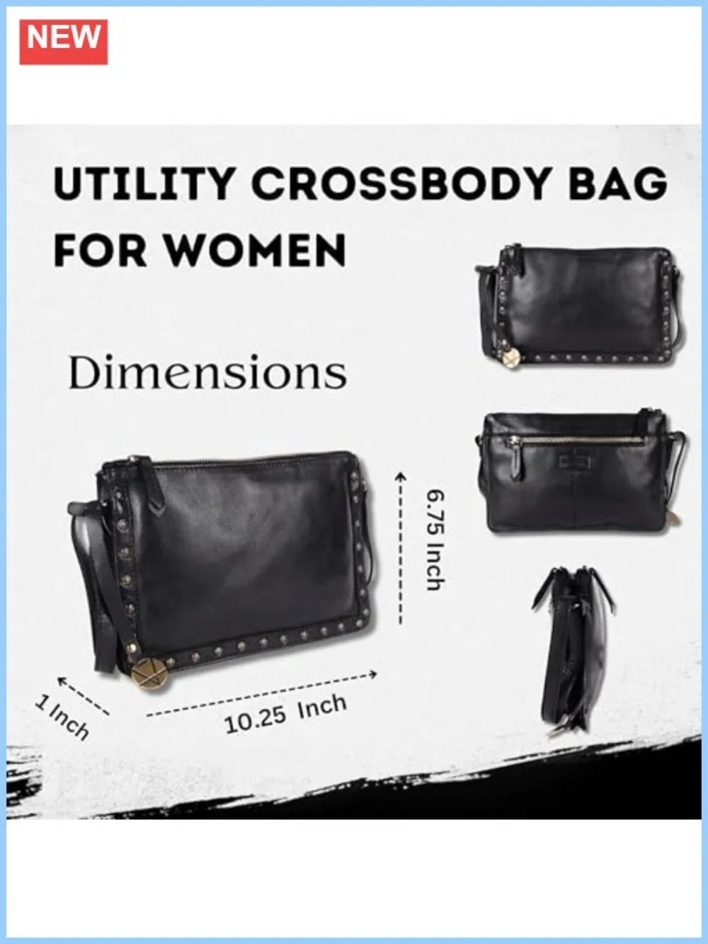 Genuine Italian Leather Boho Studded Crossbody Bag with YKK Zippers